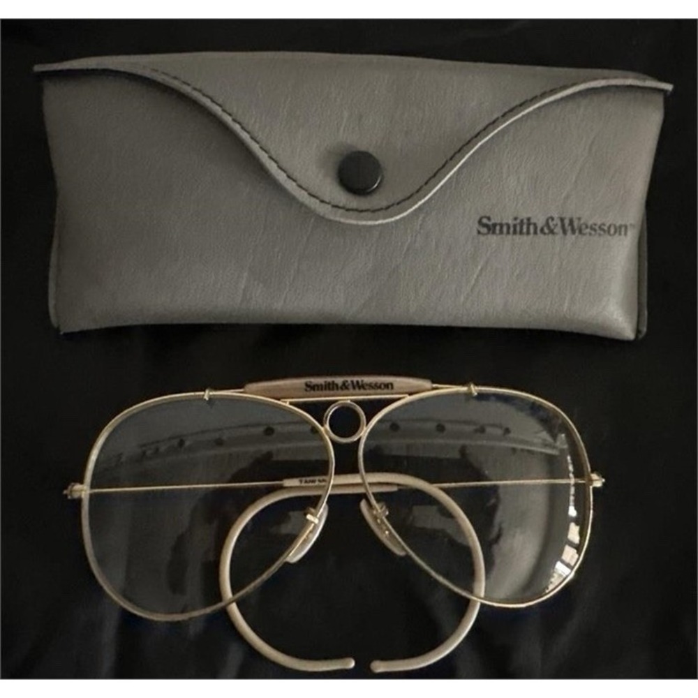 Vintage Smith & Wesson Shooting Safety Glasses Gold Aviator Clear Lens Case